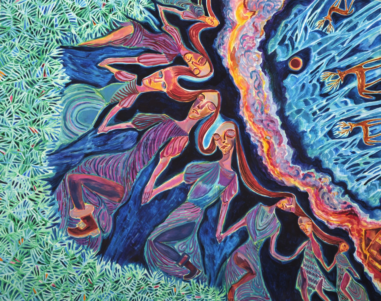 Arusha Gallery, John Abell, Fire in the Night (A Visit From Becca) 2019, watercolour on paper 121x153cm. Photo credit: [John Sinclair](http://www.thebigsink.com)
