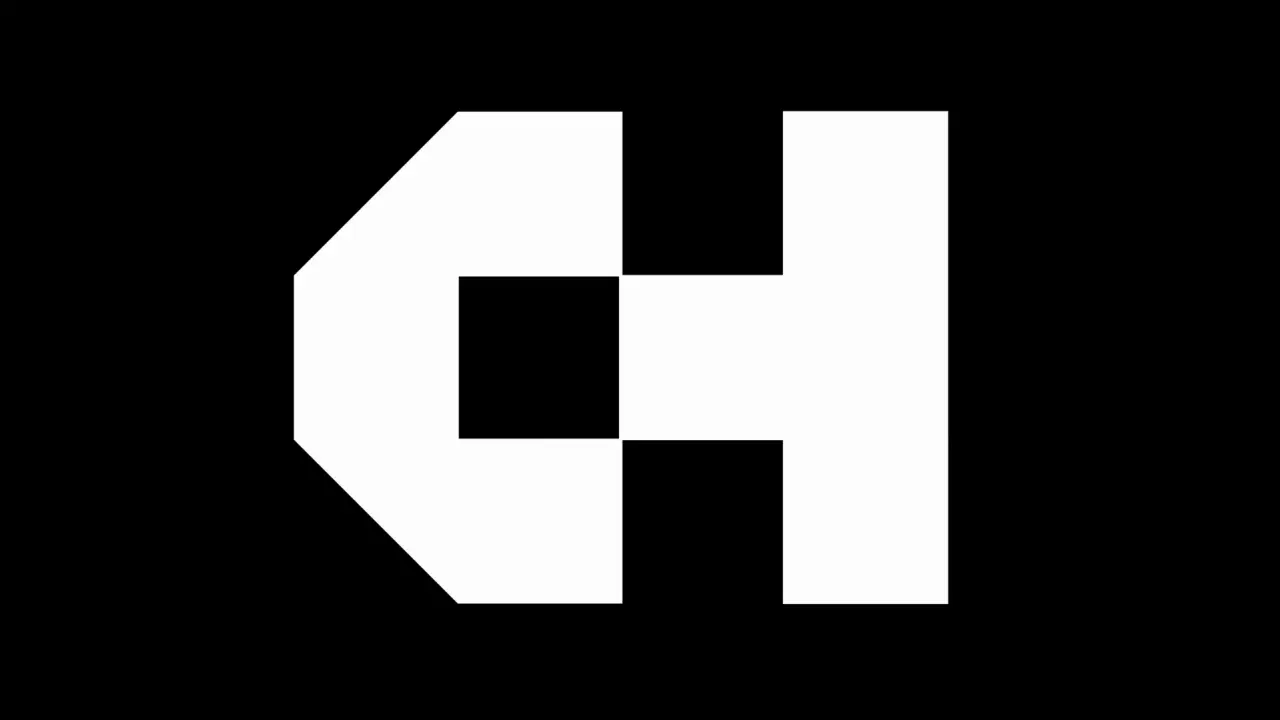 Studio Blackburn's geometric logo for Culture House Sunderland, formed by interlocking letters C and H folded into a house shape in white on black background