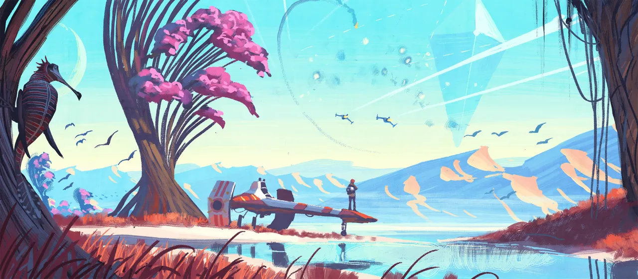For No Man’s Sky, a small independent team created an entire universe. Players can explore the beauty and adventure of flying their spaceship to over 18 quintillion planets, negotiating hostile environments, engaging in dogfights and using a hyperdrive to visit other galaxies. © 2016 Hello Games Ltd. Developed by Hello Games Ltd. All rights reserved