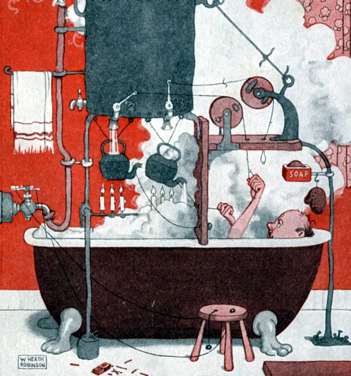 Detail of ‘With a Clarkhill You Will Have Cheap and Unlimited Hot Water’, from This is a complicated way to obtain hot water, but . . ., c.1921