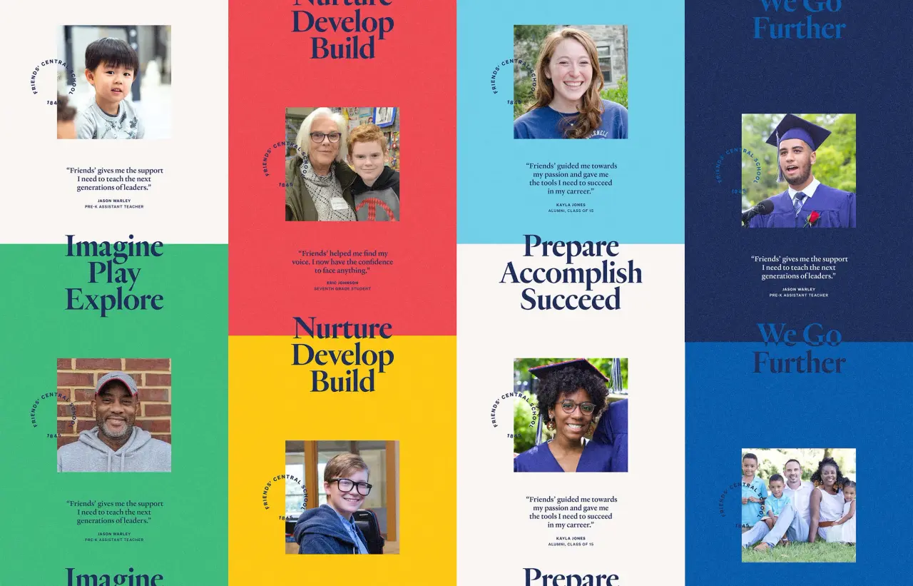 Work for Friends' Central School by [Lucy Price](https://www.lucyprice.com/). Featuring Heldane by Klim Type Foundry