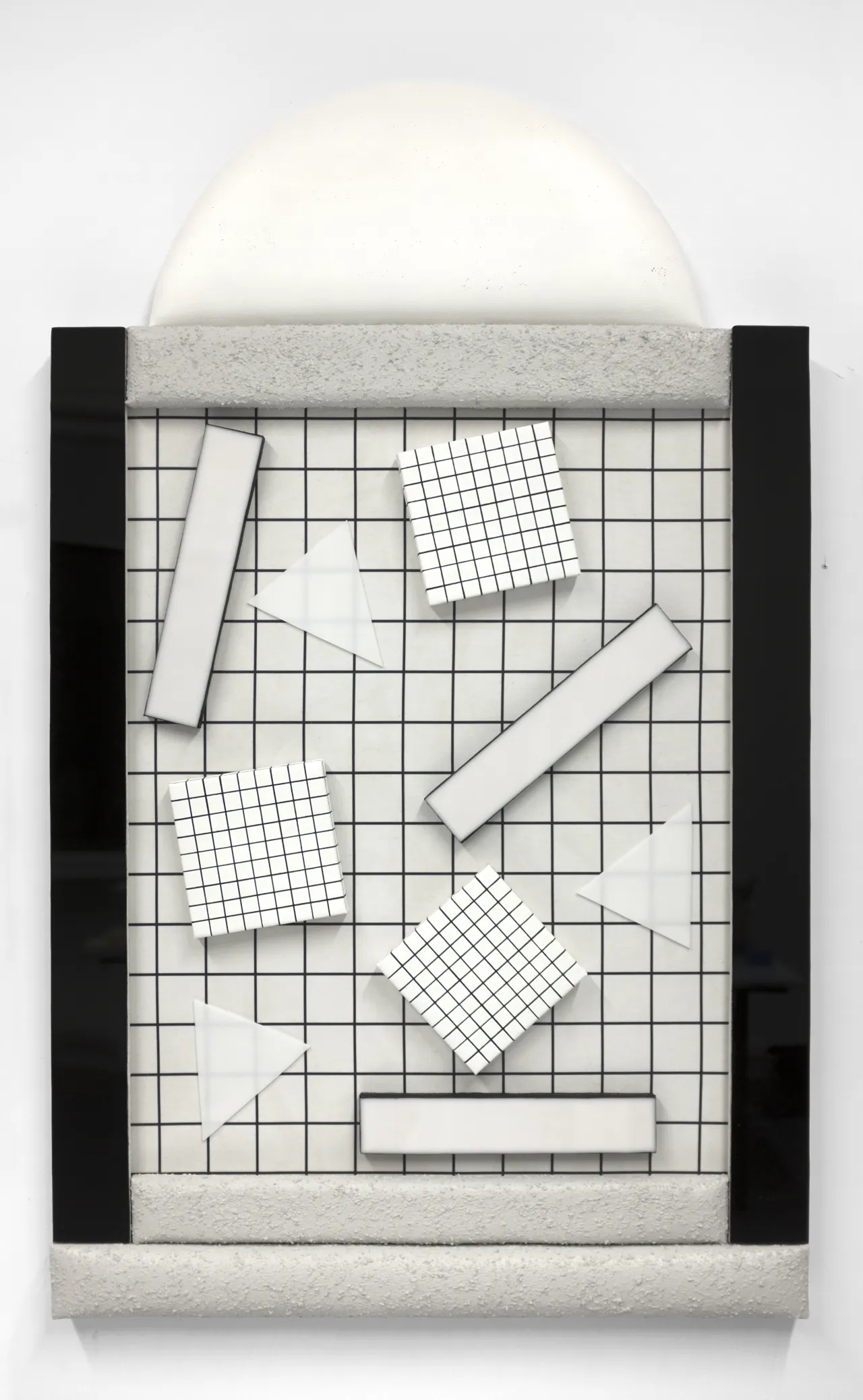 Leah Guadagnoli Number Five Song in Heaven, 2017 acrylic, pumice stone, molding paste, Plexiglas, PVC, digital print on fabric, canvas, insulation board, and polyurethane foam on aluminum panel 49h x 30w x 3d in Courtesy of the artist and VICTORI + MO
