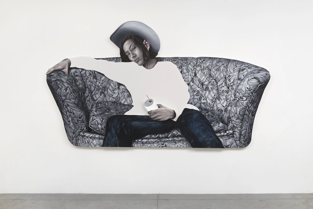 Chloe Chiasson, Shallow Be Thy Game, 2022. Oil, acrylic, resin, wire, canvas on shaped panel. 65 1/2 x 117 1/4 x 8 1/2 inches, 166.5 x 298 x 21.5 cm. Photo: Thomas Mueller