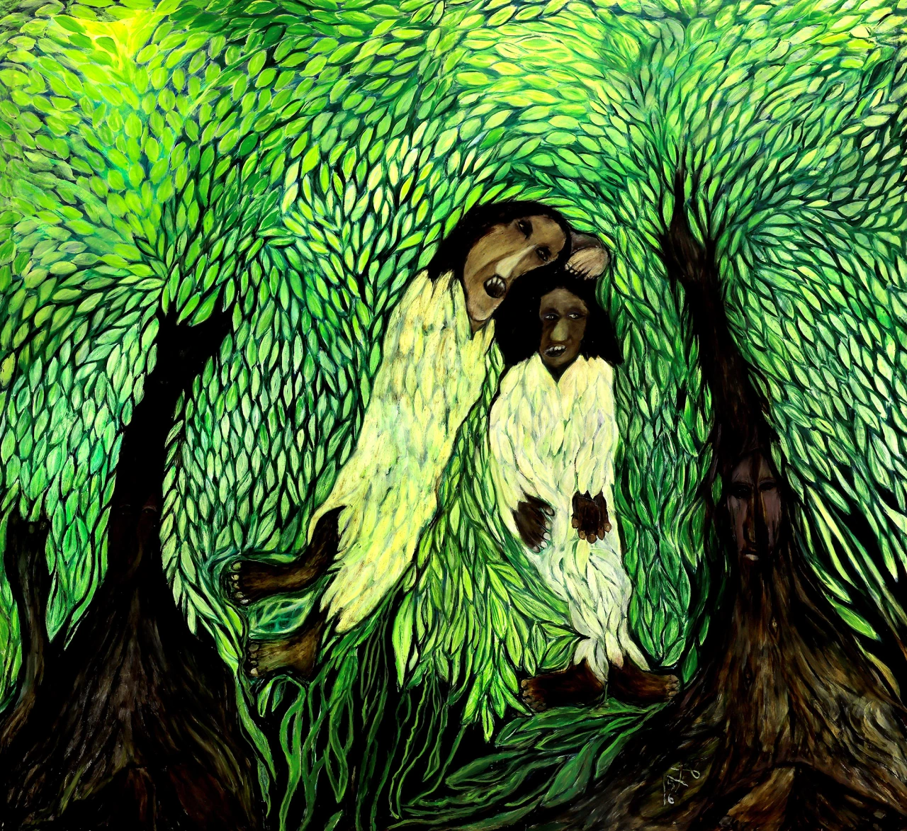 Kamala Ibrahim Ishag, Two Women (Eve and Eve), 2016. Oil on canvas, 205 x 190cm. Courtesy the artist. Photo: Mohamed Noureldin Abdallah Ahmed. © Kamala Ibrahim Ishag.