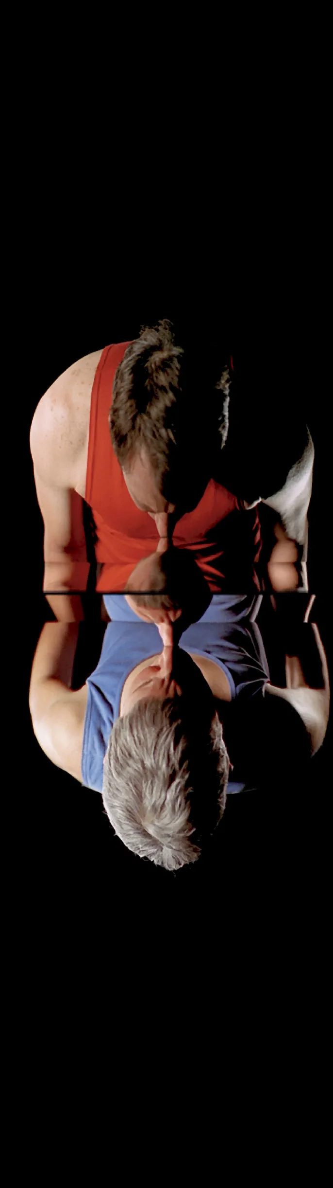 Surrender, 2001 Color video diptych on flat panel displays 18:00 minutes Performers: John Fleck, Weba Garretson Courtesy Bill Viola Studio © Bill Viola Photo: Kira Perov