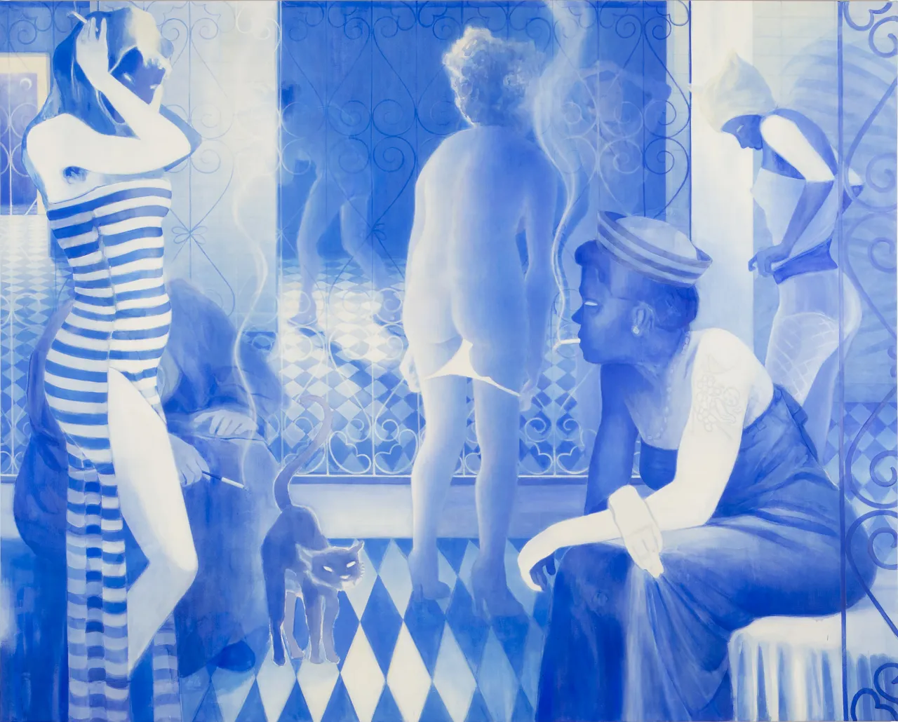 Lisa Brice (b.1968) Between This and That 2017 Synthetic tempera ('Flashe'), gesso, and ink on canvas 1980 x 2440 mm Private Collection, München, Germany © Lisa Brice