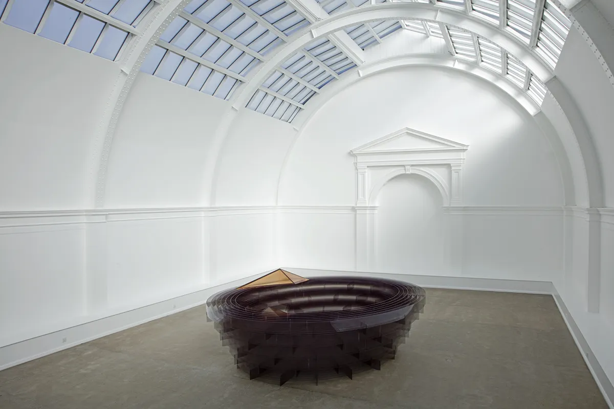 Installed in Central Court, Leeds Art Gallery    Alison Wilding, Arena, 2000.  Polycarbonate and cast polyurethane rubber 1200 mm x 4700 x 3700 mm     Gifted by Simmons & Simmons through the Contemporary Art Society to Leeds Museums and Galleries (Leeds Art Gallery)   Photo © Jerry Hardman Jones, 2017
