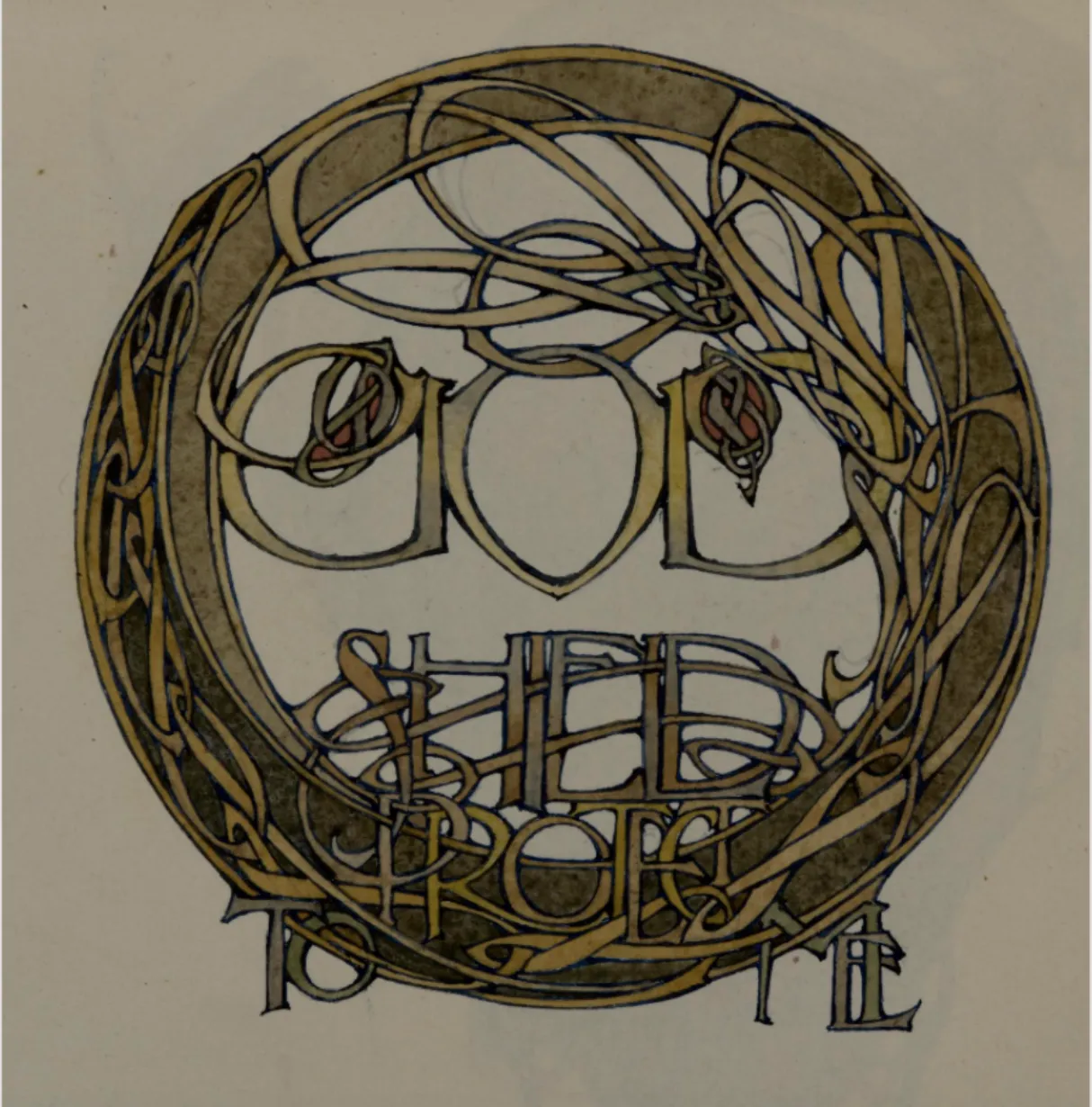 Watercolour on paper, 1914-18. The calligraphy reads 'God's shield to protect me'.