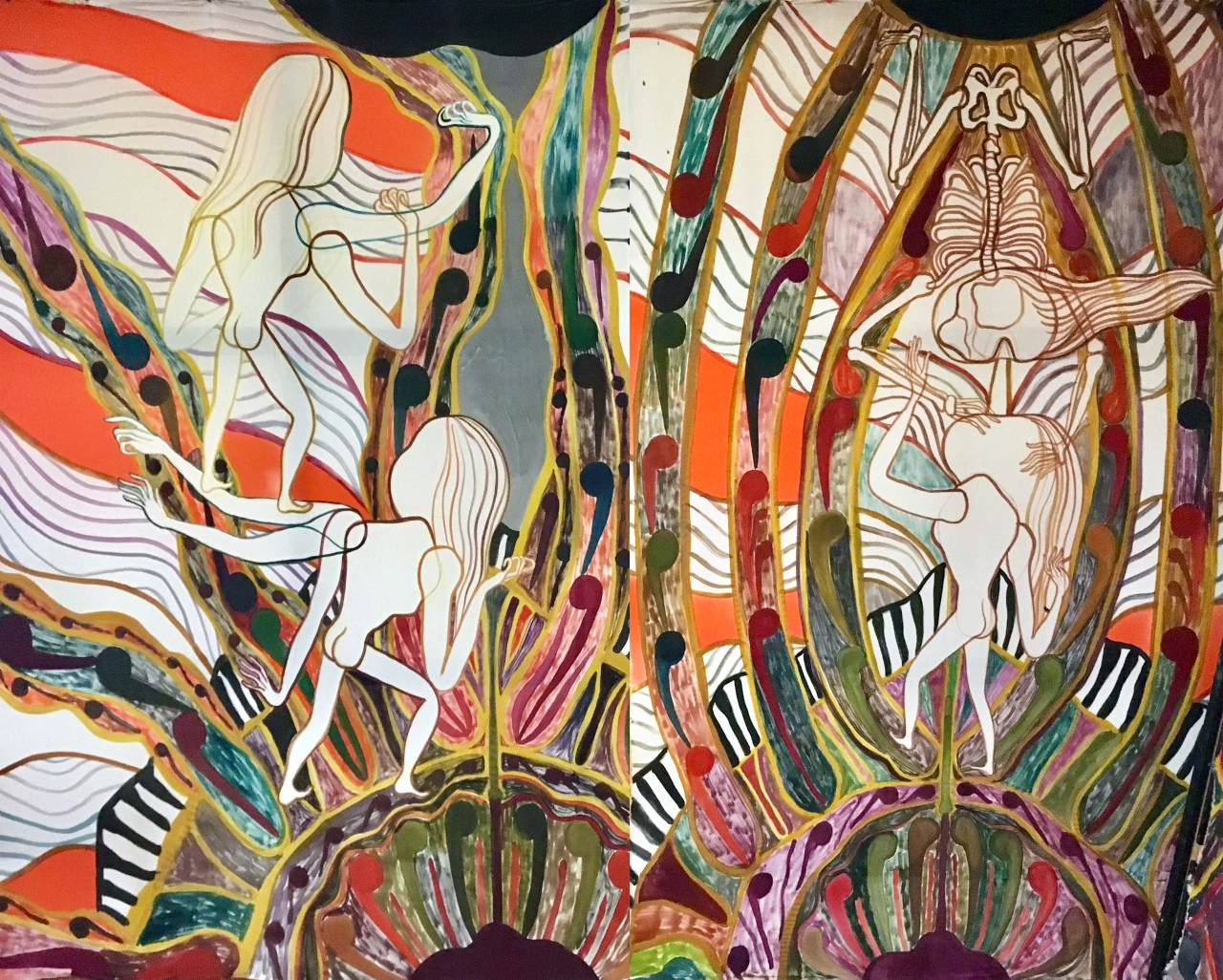 Emma Talbot How is your own death so inconceivable? 2019 Acrylic on silk. Courtesy the artist