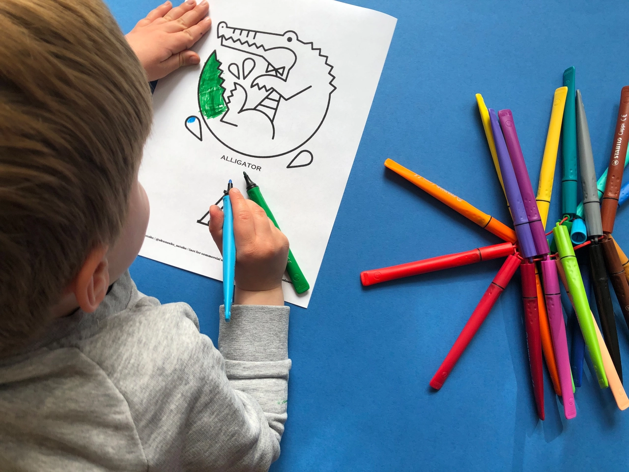 Counter-Print's son Thomas colouring in a Shunsuke Satake