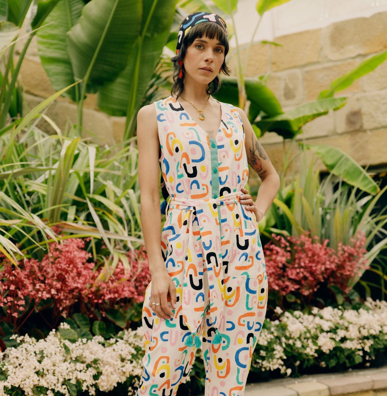 White Dancing Smiles Sunny Days Jumpsuit by Miss Pompom