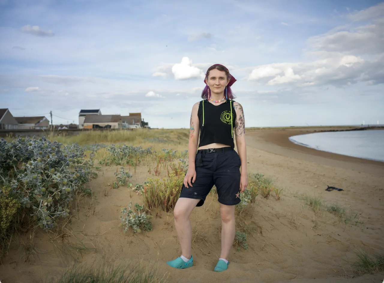 Millicent, a 22-year-old fine art graduate from Jaywick. Against the Tide, 2026. Photograph by Polly Braden