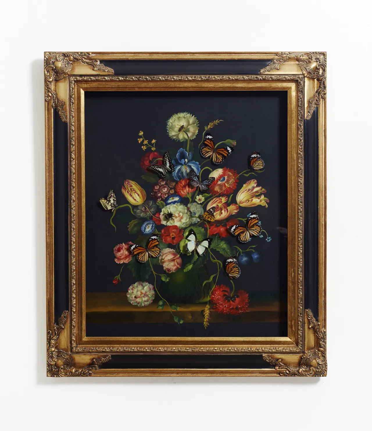 Nancy Fouts, Still life + real Life, Painting with butterflies, 47 x 41 x 5 cm (1)
