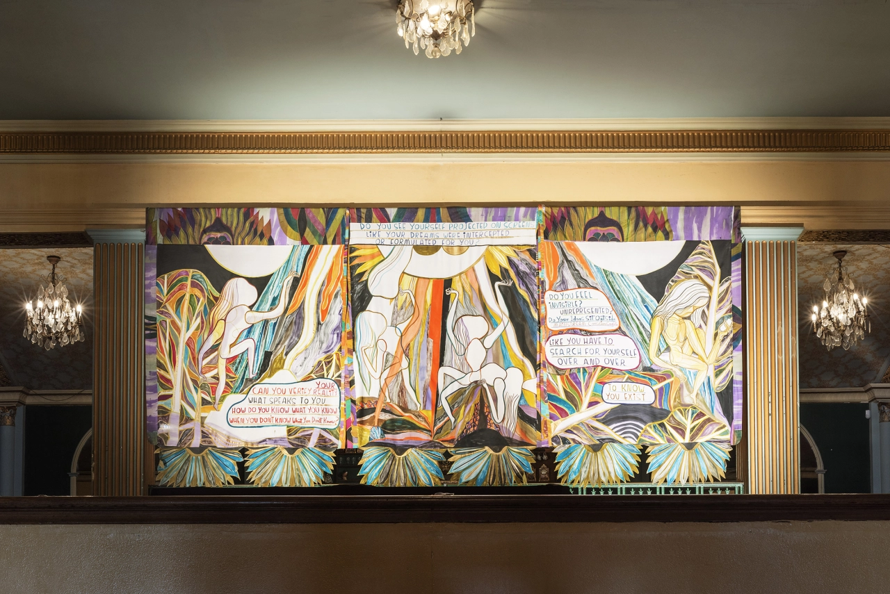 Emma Talbot Your Own Authority 2019 Art Night commission Acrylic on Silk Dimensions variable Courtesy the artist, Image: Thierry Bal