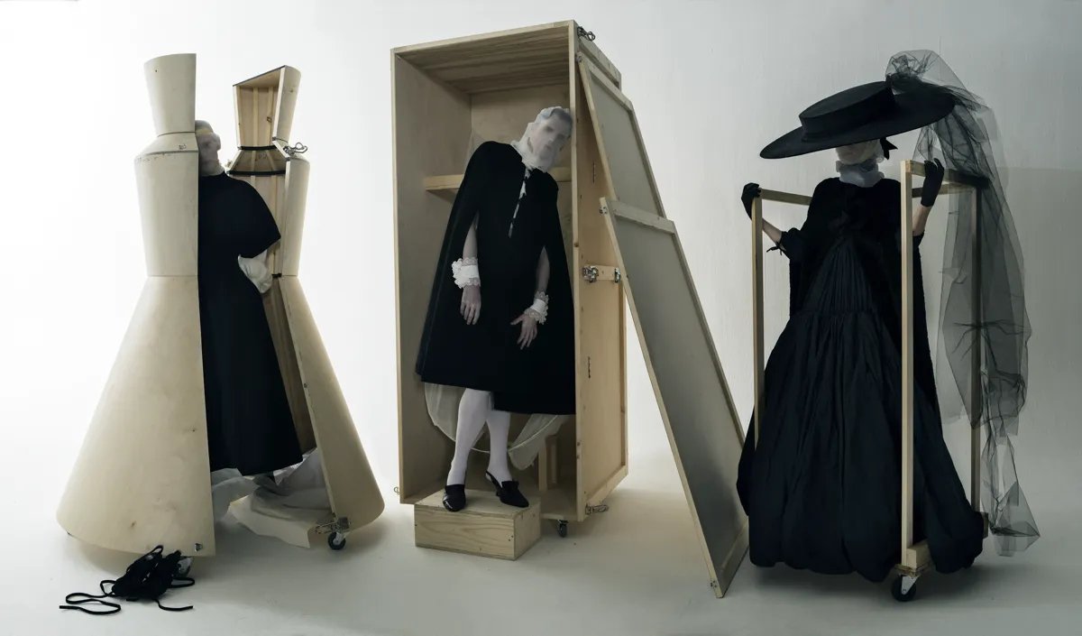 Karen Elson, Sgaire Wood & James Crewe Fashion: The Row, Saint Laurent by Anthony Vacarello, Daniela Geraci, Sarah Bruylant hat, Molly Goddard London, 2018 © Tim Walker Studio