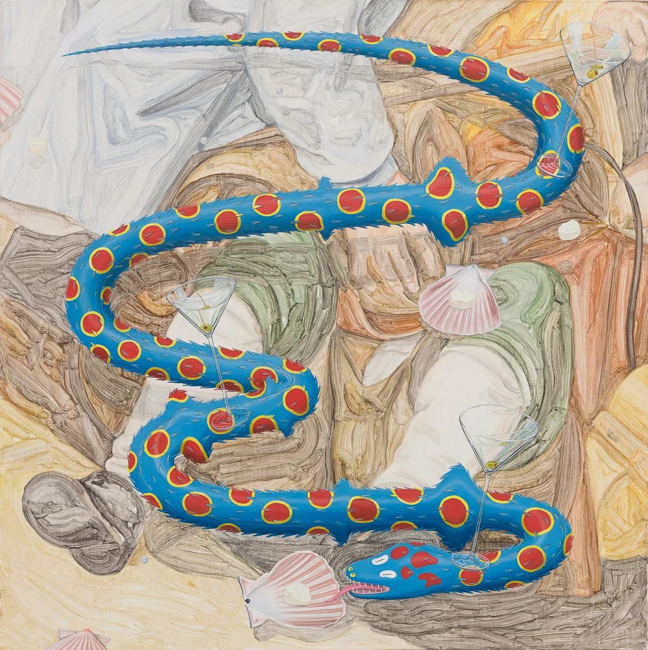 Scallop Wars- Martini Glass, Scallop Eating, Pearl Shitting Snake, 2018 © Tristan Pigott