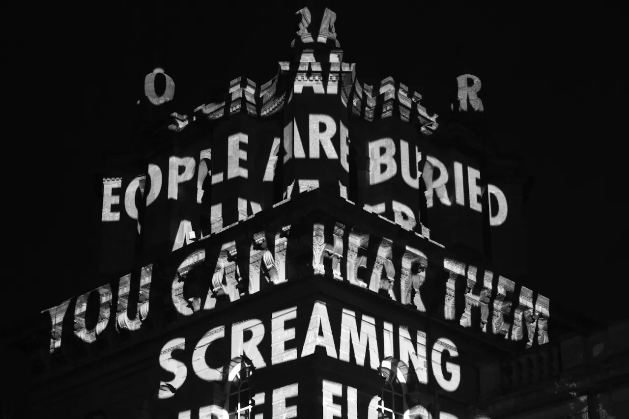 ON WAR , 2017. "A Scream From Underground," from Building The Barricade by Anna Świrszczyńska, translated by Piotr Florczyk. Translation copyright © 2016. Published by Tavern Books. Used by permission of Ludmila Adamska- Orłowska and the translator. © 2017 Jenny Holzer, member Artists Rights Society (ARS), NY Photo: Samuel Keyte