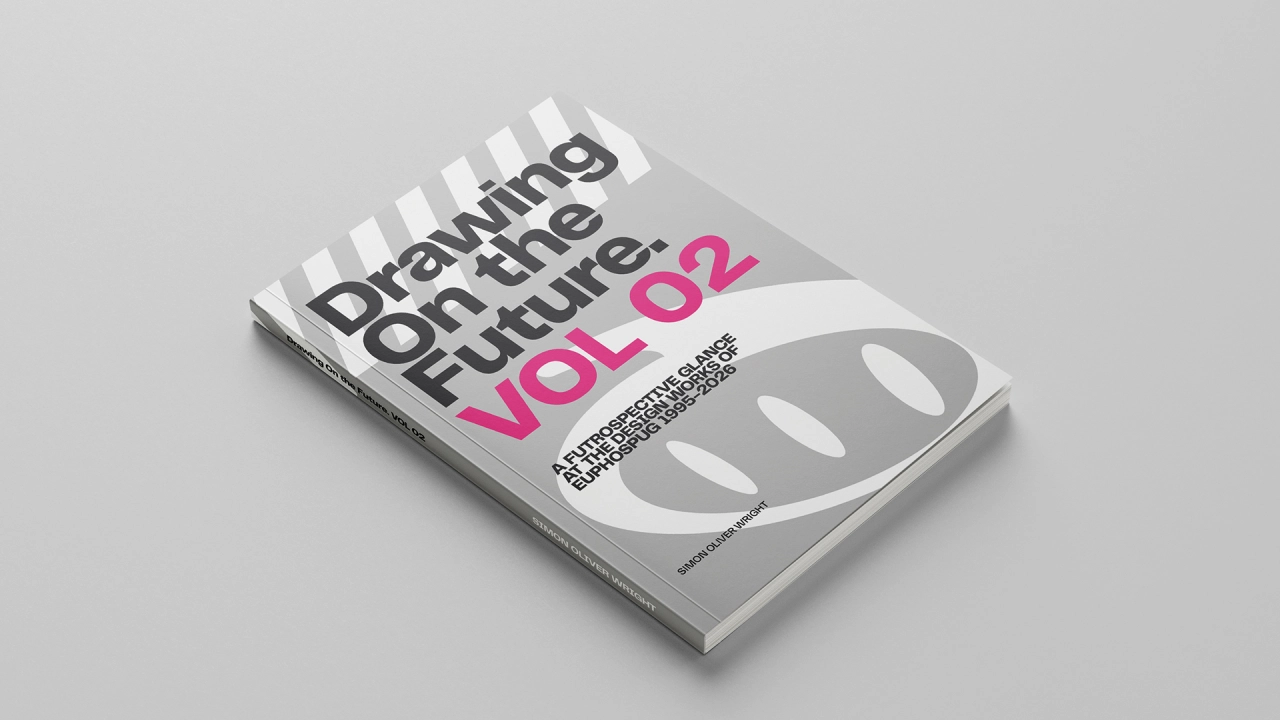 Drawing on the Future Volume 2 book cover featuring bold typography in black and magenta with abstract white shapes on a grey background