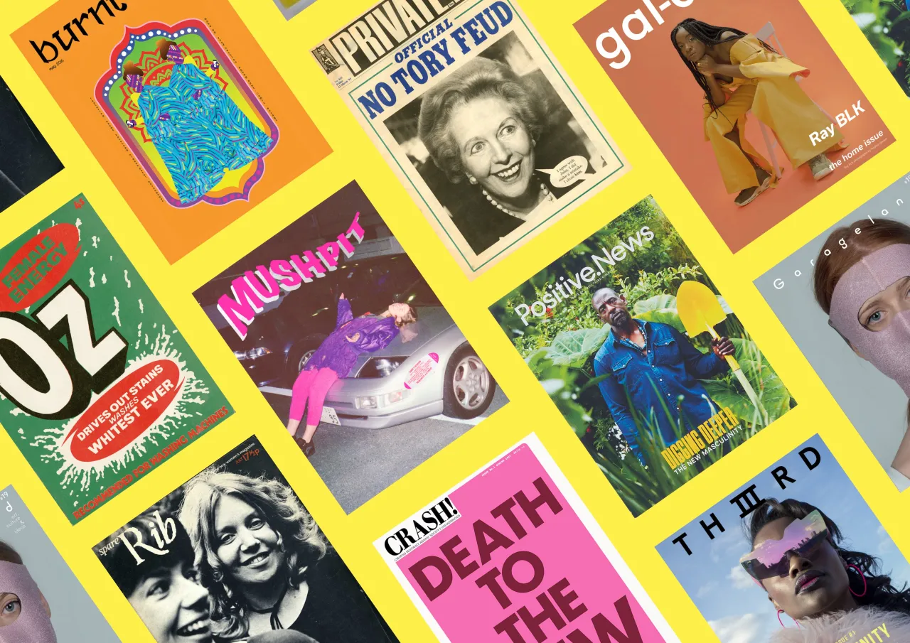 Print! compilation image © Courtesy of Stack/Somerset House, Burnt Roti, Crash!, gal-dem, Garageland, Mushpit, Oz, Private Eye, Positive News, Spare Rib, and Thiiird