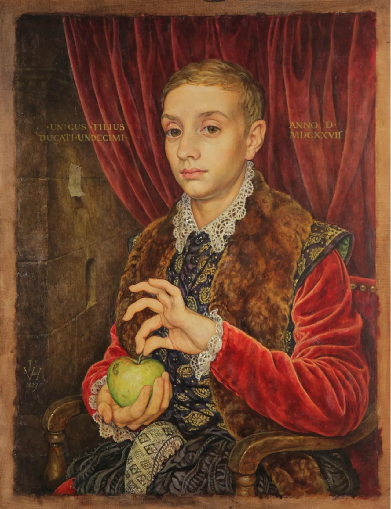 Boy with Apple, by Johannes Van Hoytl the Younger. Artist: Michael Taylor. 2014. From THE GRAND BUDAPEST HOTEL