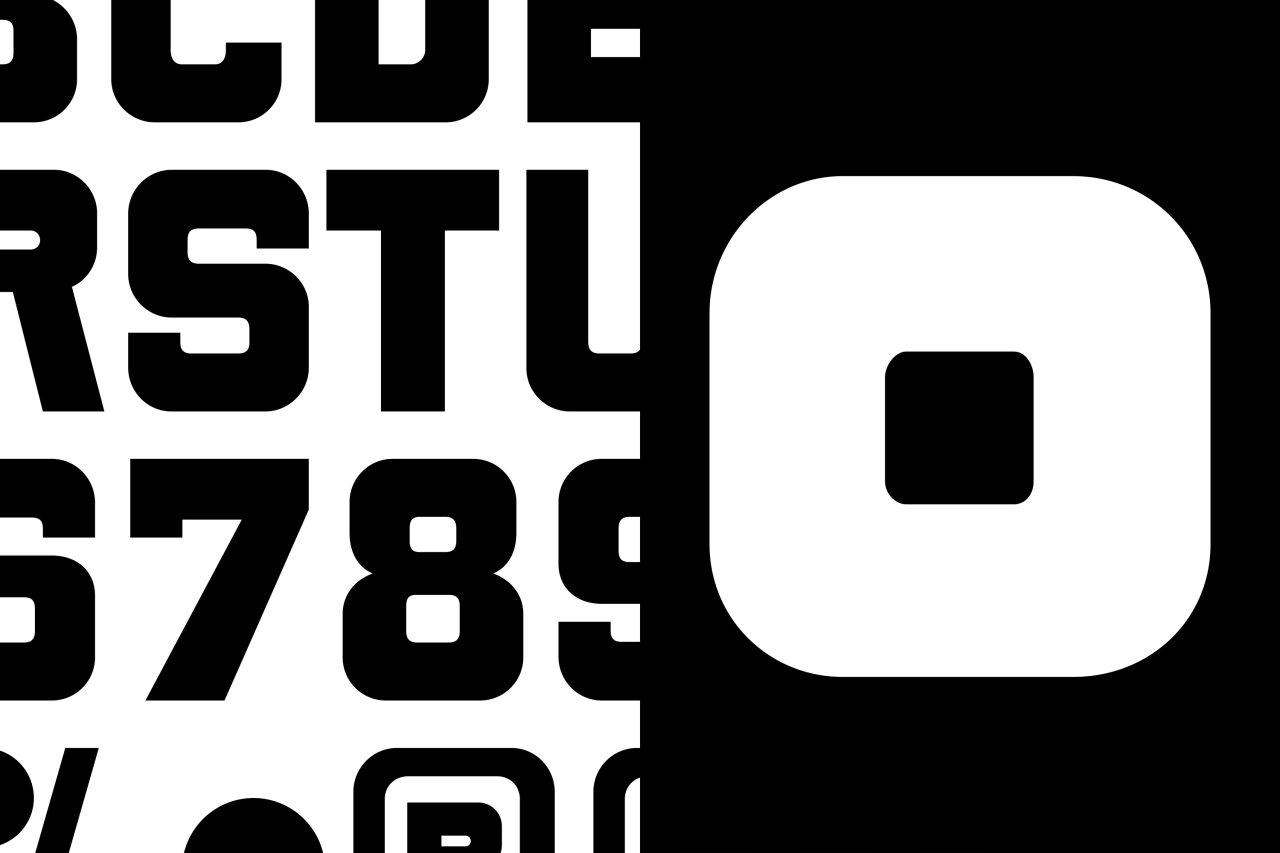 Bold sans-serif typography and numbers displayed in black and white, with a rounded square icon featuring a small black rectangle on the right