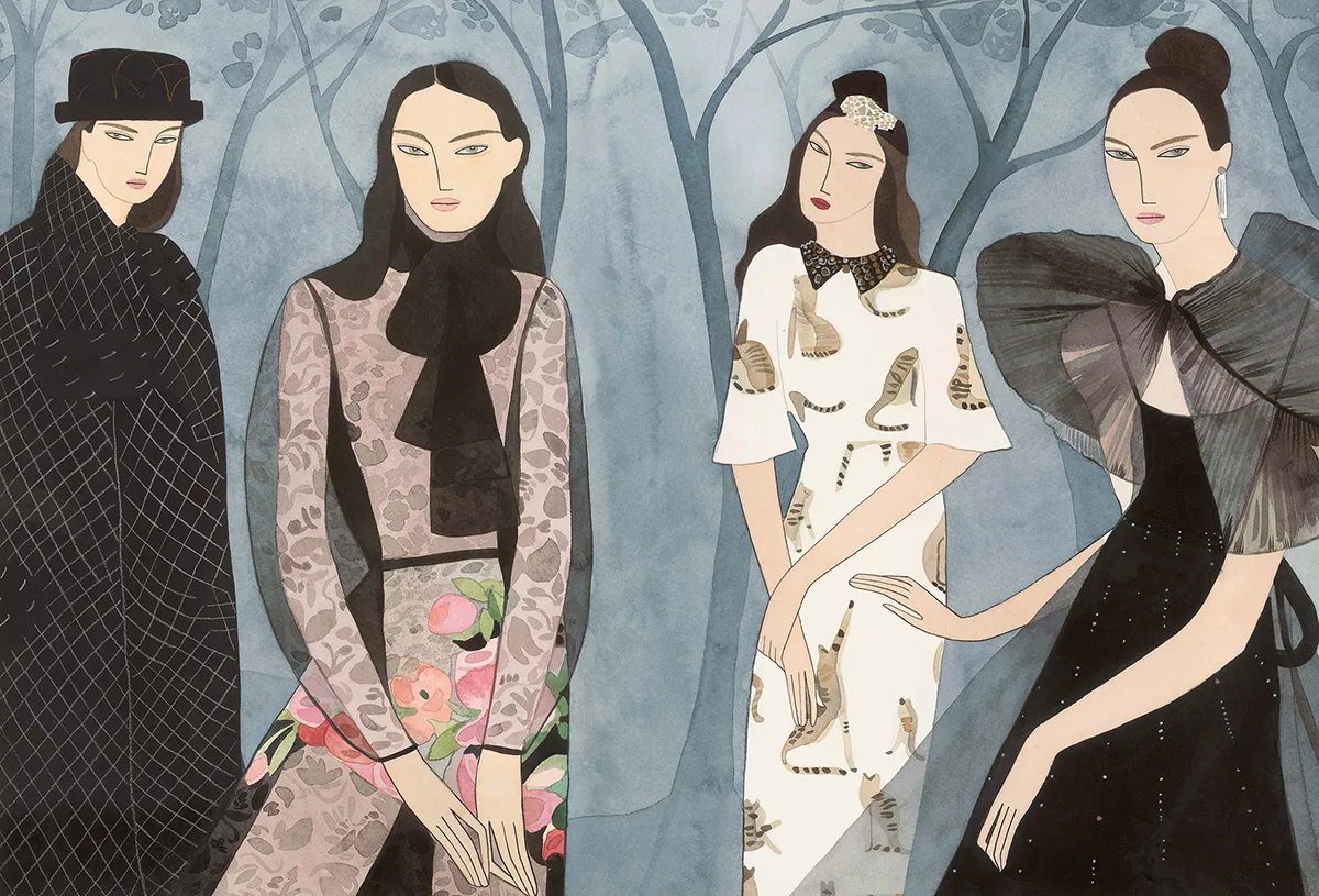 In the forest: CHANEL, BLUMARINE, DOLCE & GABBANA, VALENTINO