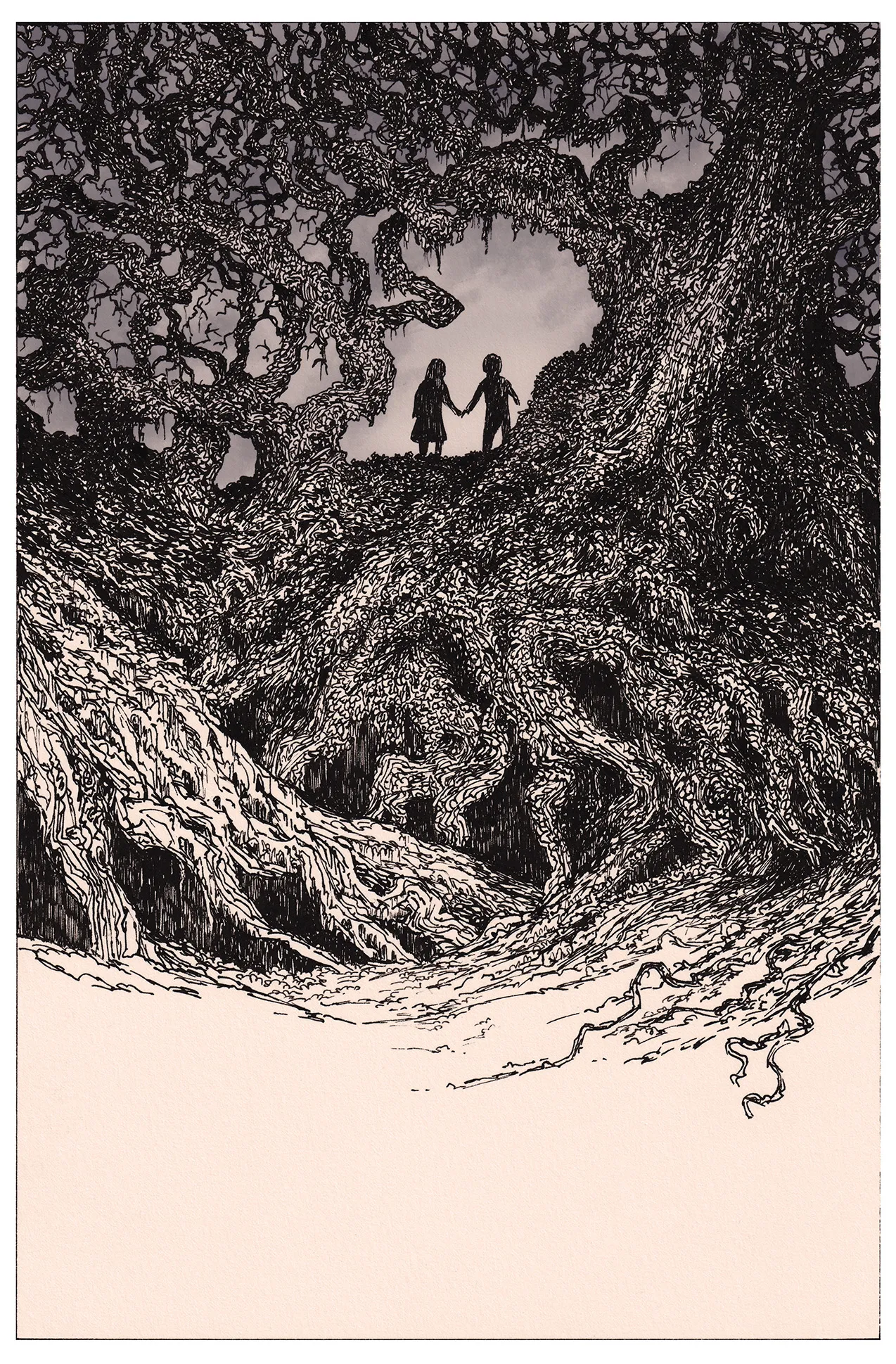 The finished cover and original artwork for The Haunted Wood