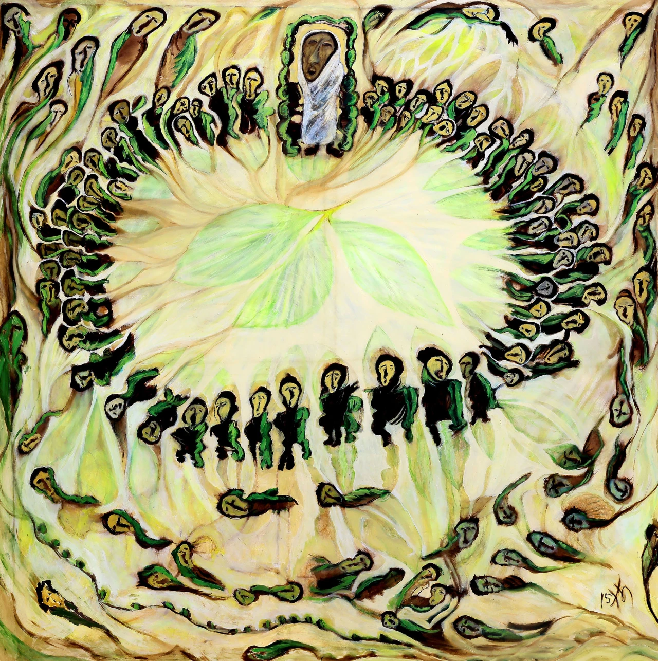 Kamala Ibrahim Ishag, Procession (Zaar), 2015. Oil on canvas, 175 x 175cm. Courtesy the artist. Photo: Mohamed Noureldin Abdallah Ahmed. © Kamala Ibrahim Ishag.