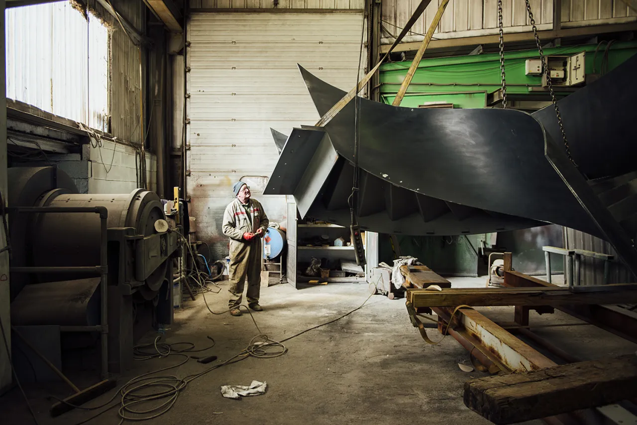 Photographer: Will Scott Helical Staircase in Workshop, Littlehampton, United Kingdom  Architect: Finkernagel Ross Architects