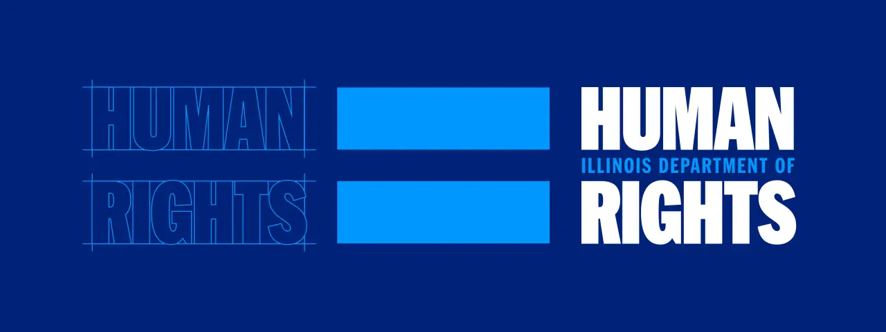 Illinois Department of Human Rights rebrand by Span featuring bold white text and blue geometric shapes on a navy background
