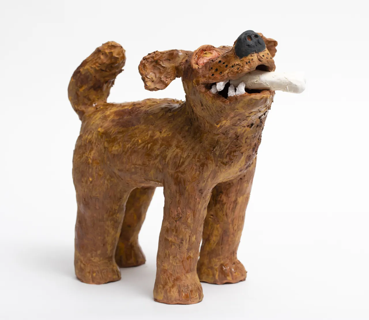 Sally SAUL, Dog With Bone, 2018 Clay and glaze 13 1/2 x 6 1/2 x 14 1/2 inches 34,3 x 16,5 x 36,8 cm