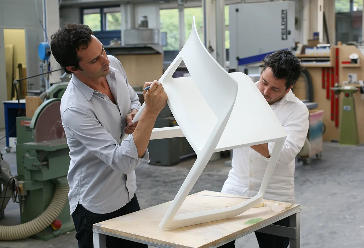 Edward Barber and Jay Osgerby, Vitra workshops, Basel, Switzerland, 2010. Picture credit: courtesy and copyright © Barber and Osgerby studio