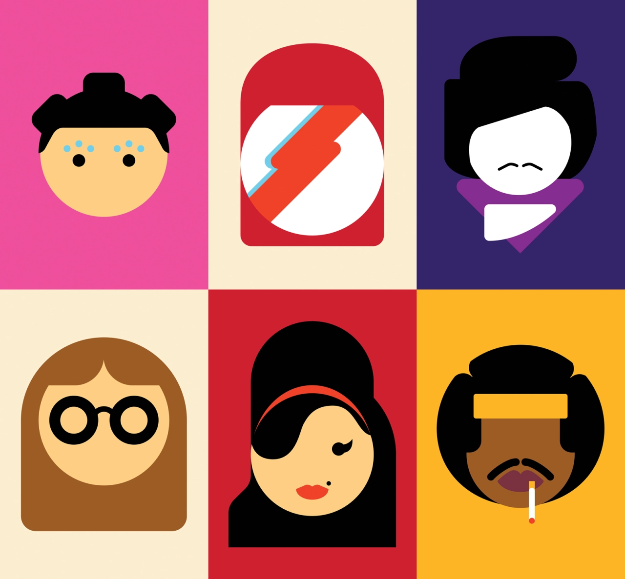 Some of the original pop icon illustrations by Ben the Illustrator which helped get him the commission. Courtesy of Ben the Illustrator