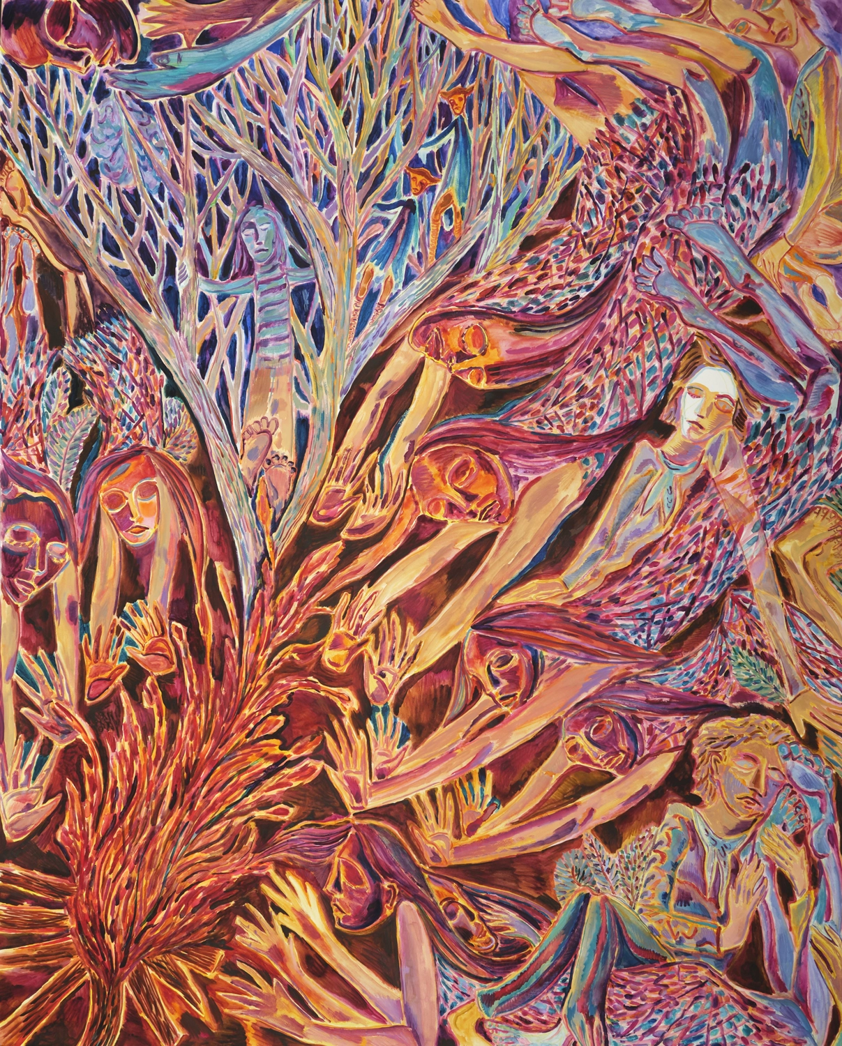 Arusha Gallery, John Abell, Campfire For the Commune 2019, watercolour on paper 153x121cm. Photo credit [John Sinclair](http://www.thebigsink.com)