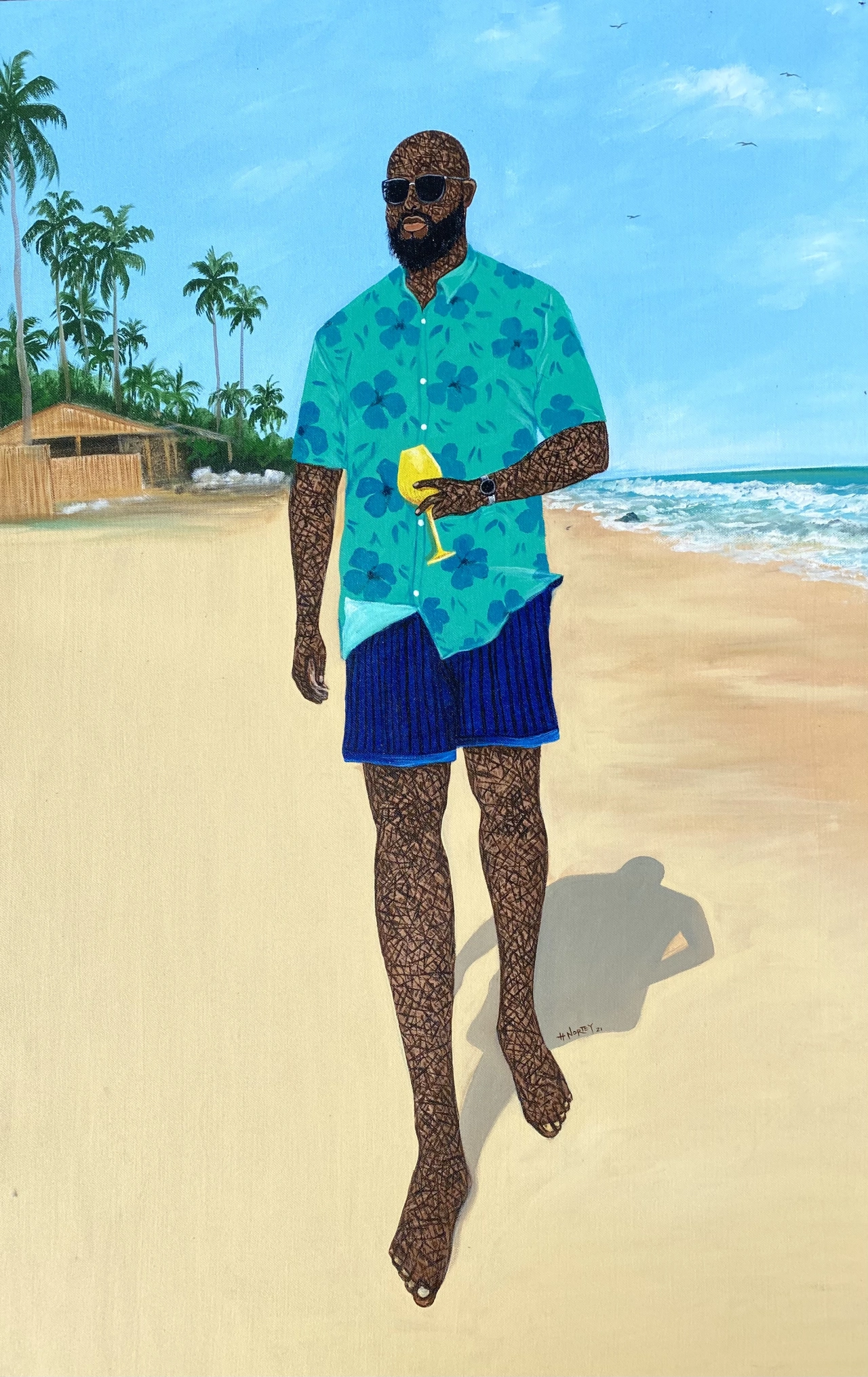 Hamid Nii Nortey, “Sky above , sand below , peace within”, 2021. Acrylic on canvas. Courtesy of the artist and of ADA contemporary art gallery