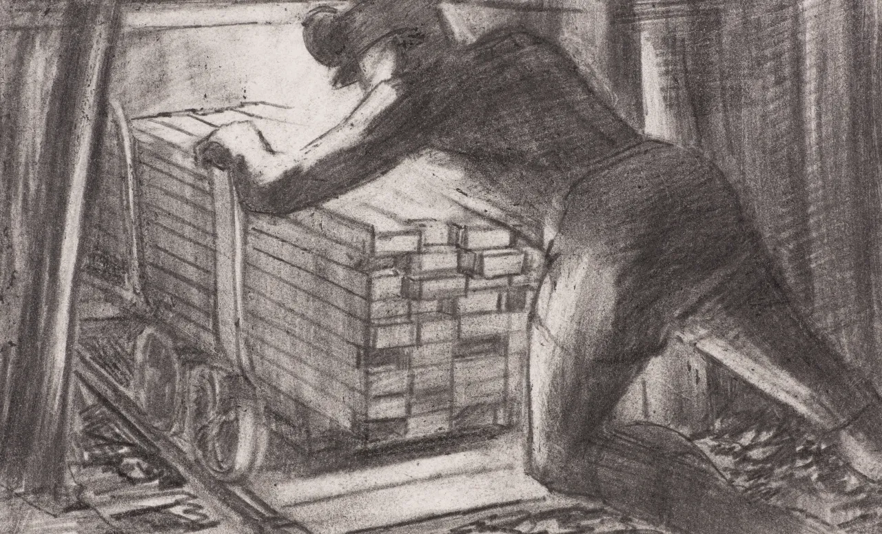Ted Holloway. Timber Leader. Date unknown. Graphite pencil on paper. 170mm x 272mm. Photograph: Colin Davison. Copyright: Gemini Collection, Zurbarán Trust. Courtesy of The Auckland Project.
