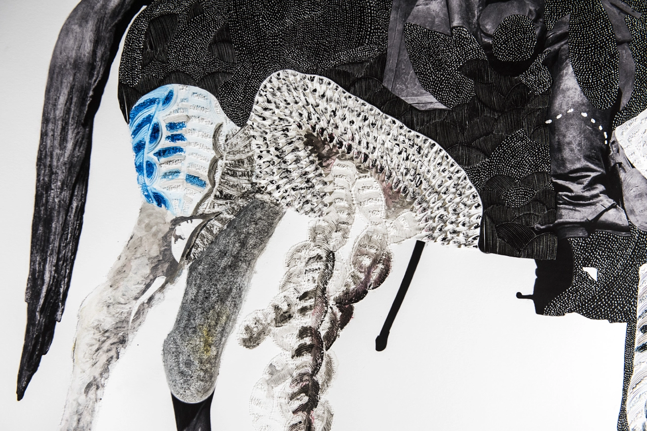 Nate Lewis Probing the Land IV (2020) 44 x 60 in. Hand-sculpted inkjet print, ink, graphite, frottage Courtesy of the artist and Fridman Gallery