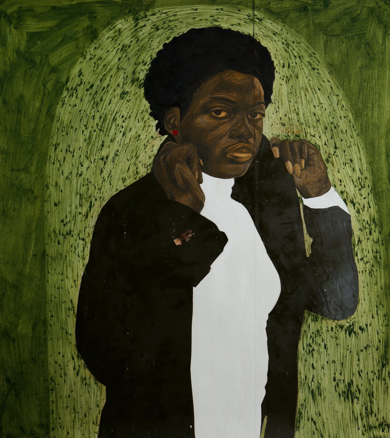 Shelter (2020), acrylic, oil and charcoal on paper, 180cm x 160cm. Courtesy of the artist Collins Obijiaku and ADA \ contemporary art gallery
