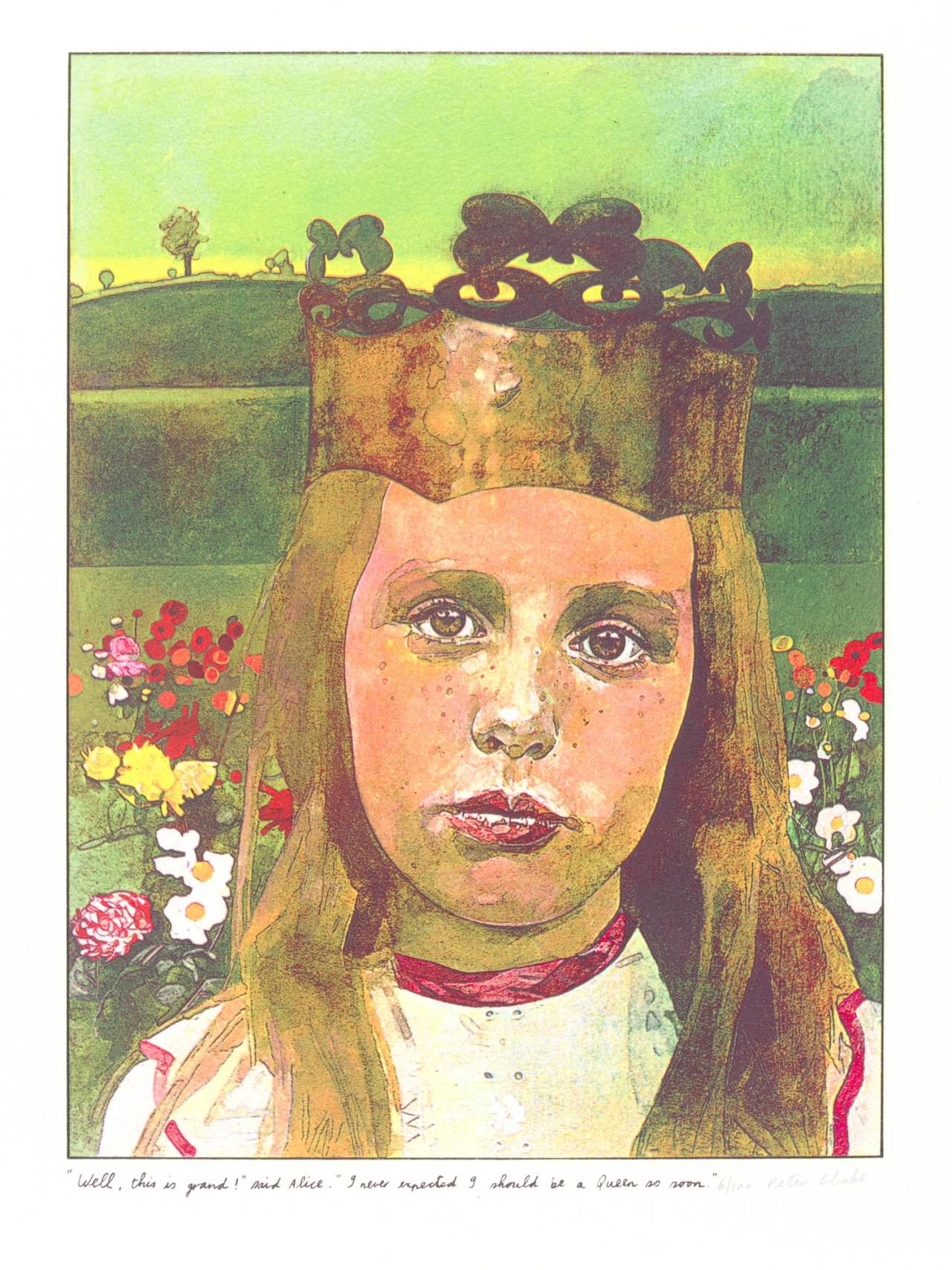 Print by Peter Blake from a suite illustrating 'Through the Looking Glass and What Alice Found There'. 1970. © Peter Blake. All rights reserved, DACS 2019