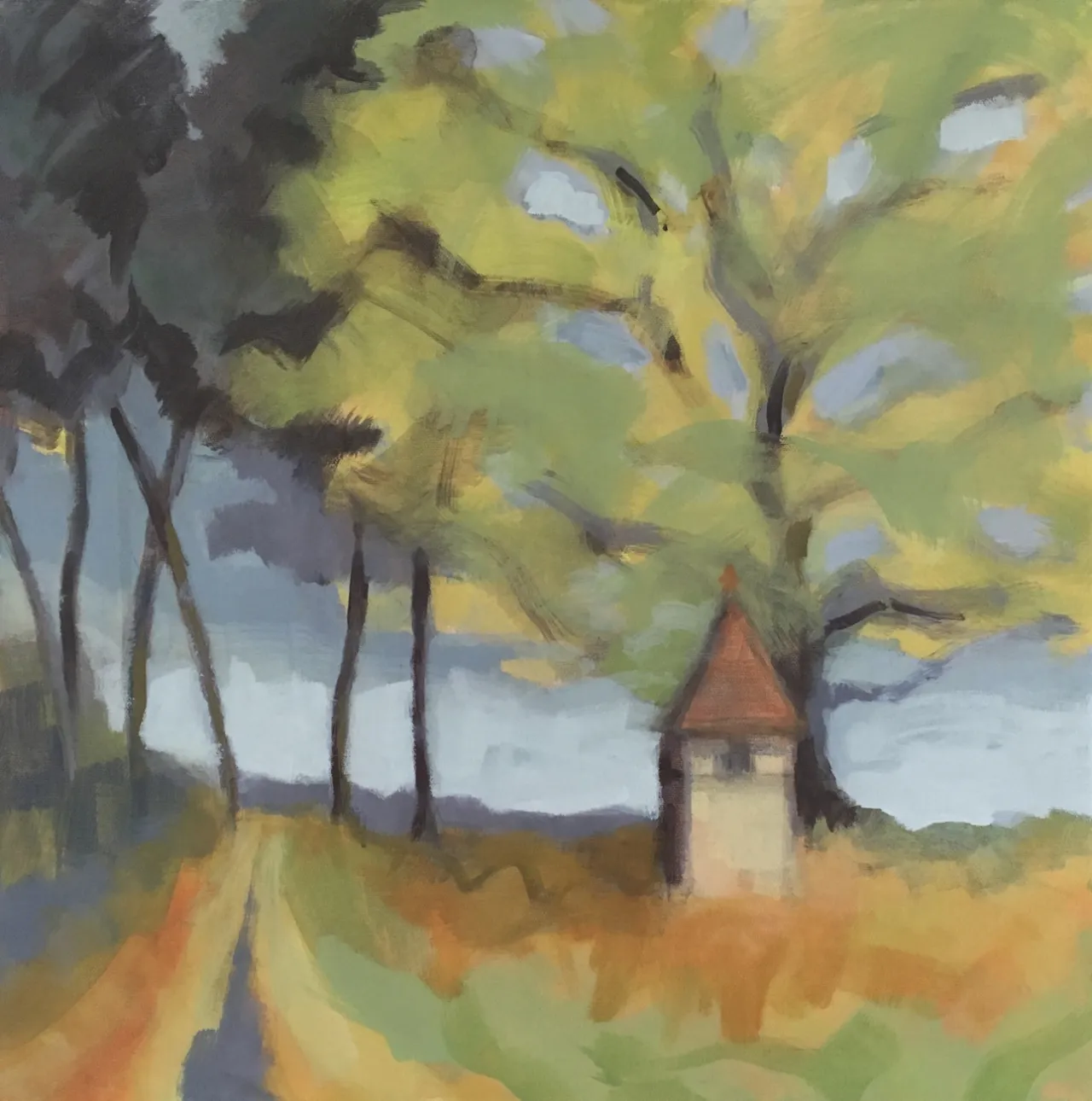 Wendy Brooke-Smith, Perigord_ The Folly, 2016, acrylic on canvas, 50 x 50cm