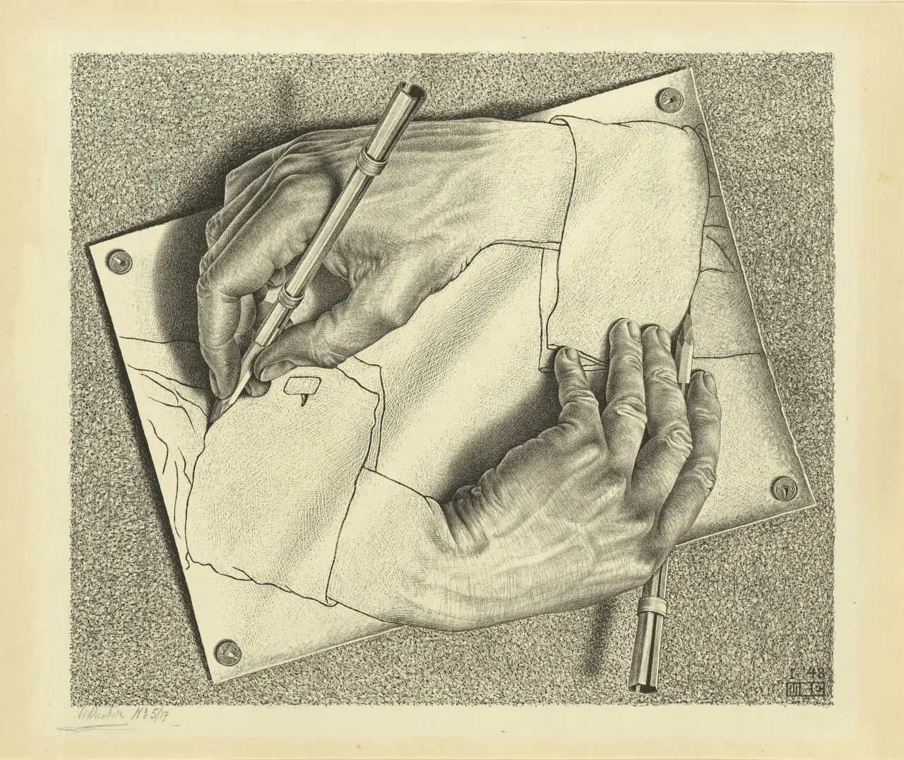 [M.C. Escher](https://www.mcescher.com) Drawing Hands, 1948. M.C. Escher Heritage Collection, The Netherlands All M.C. Escher works © 2026 The M.C. Escher Heritage, Baarn, The Netherlands. All rights reserved