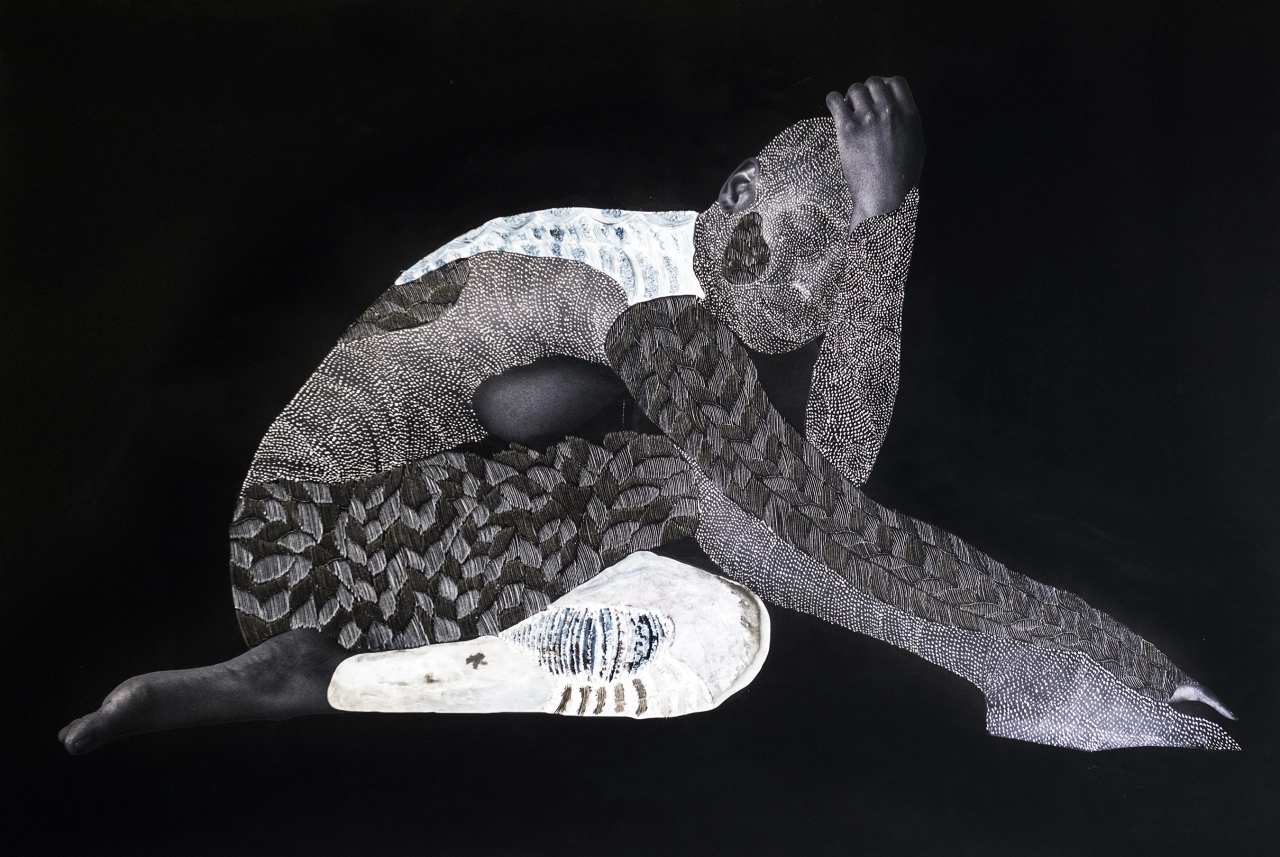 Nate Lewis Signalling XXIII (2020) 26 in x 40 in. Hand-sculpted inkjet print, ink, graphite, frottage Image courtesy of the artist and Fridman Gallery