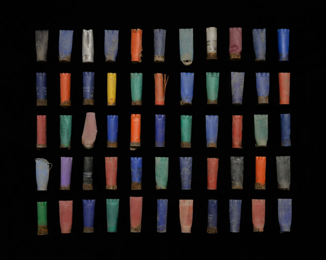 Forty-five shotgun casings Collected 21 May, 15 September, 27 October and 28 October 2016 © Gideon Mendel