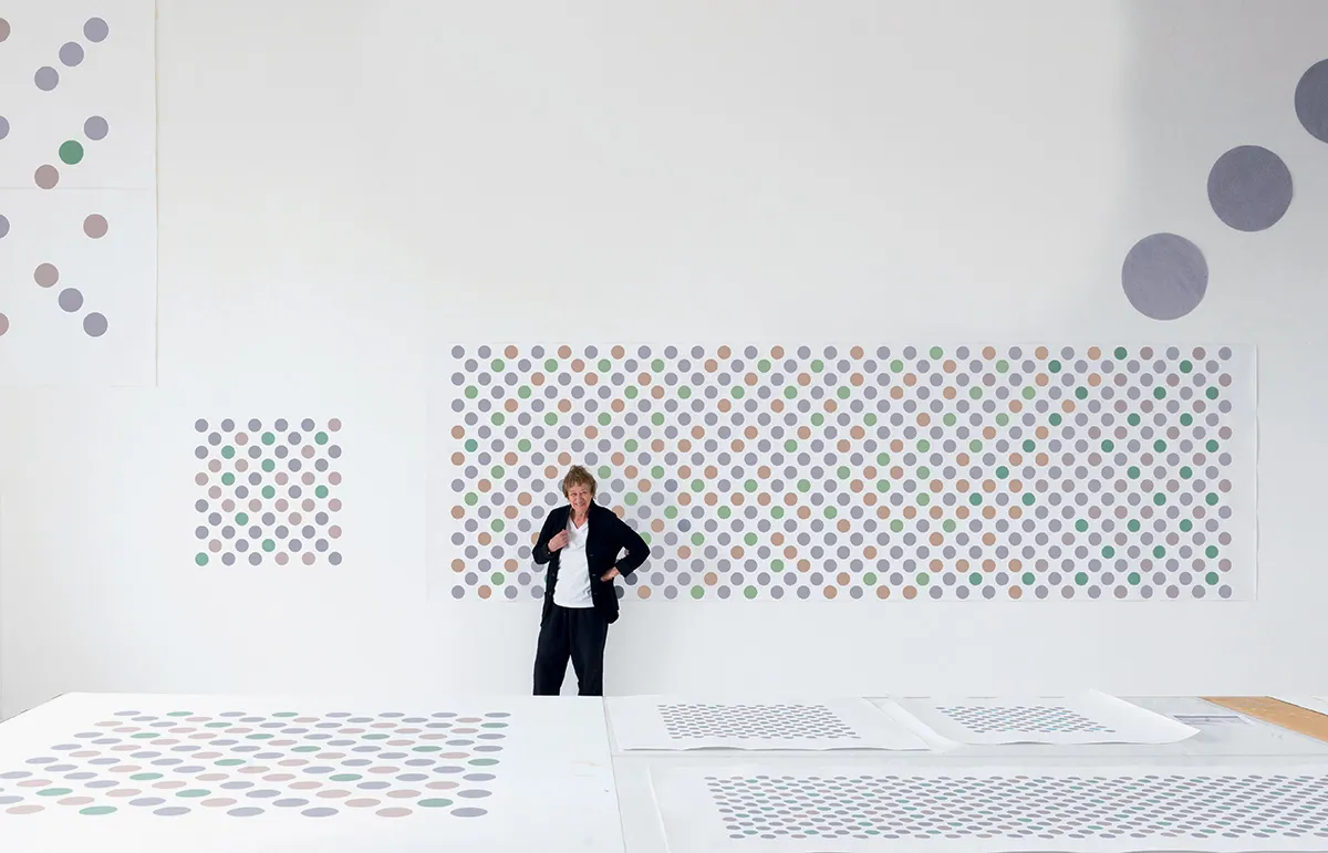 Riley in her studio, Courtesy David Zwirner, New York/London