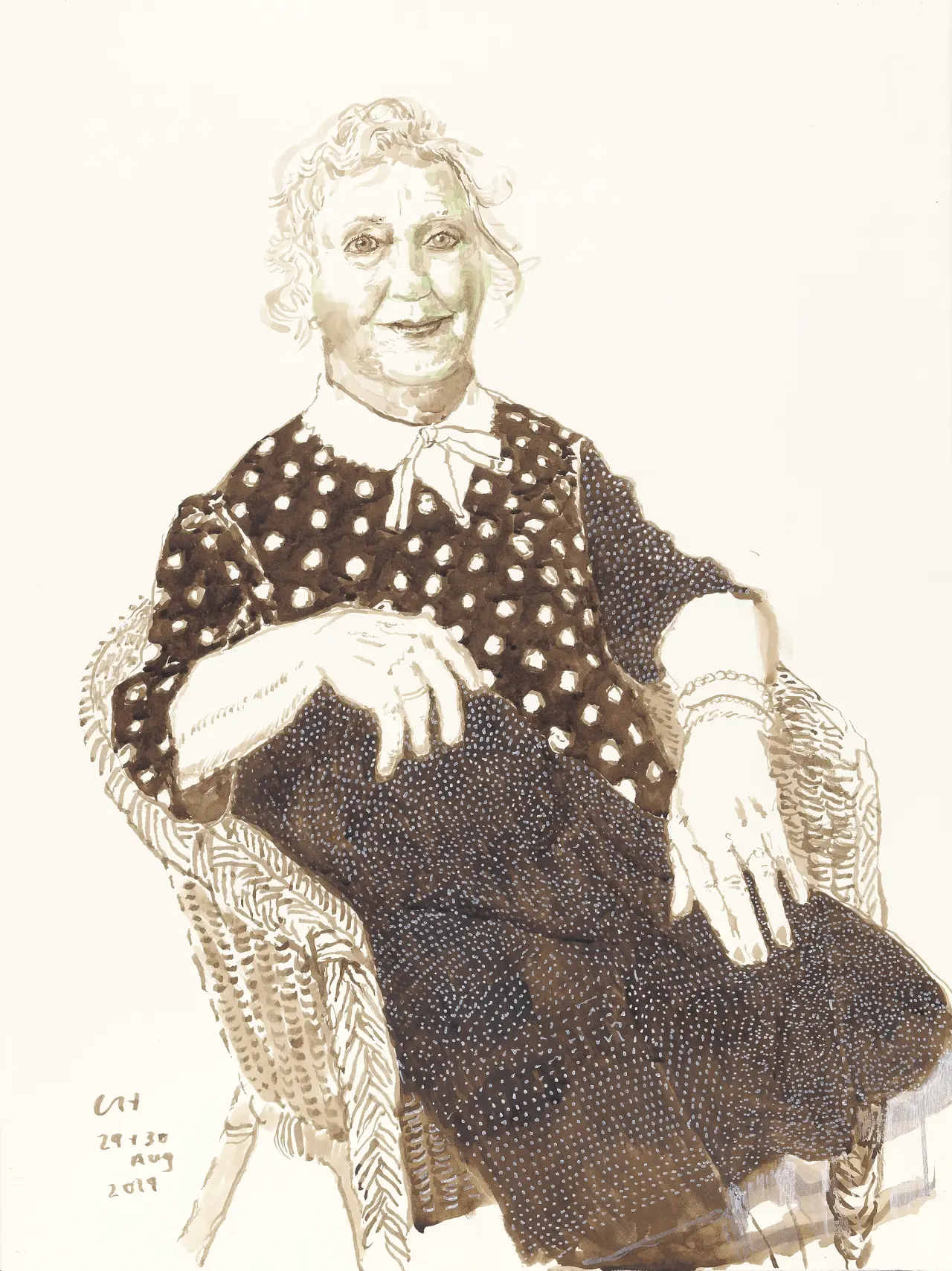 David Hockney "Celia Birtwell, 29 and 30 Aug 2019" Ink on paper 30 1/4 x 22 5/8". All images © David Hockney Photo Credit: Richard Schmidt