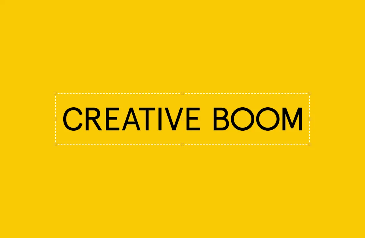 Creative Boom logo with black text on a bright yellow background, enclosed in a dashed rectangle