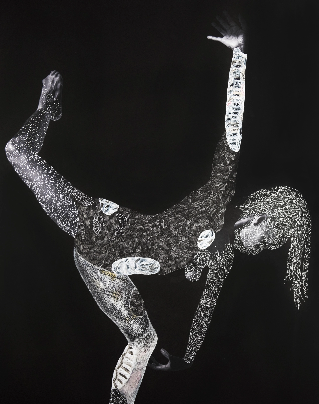 Nate Lewis Signalling XXII (2020) 50 x 44 in. Hand-sculpted inkjet print, ink, graphite, frottage Courtesy of the artist and Fridman Gallery