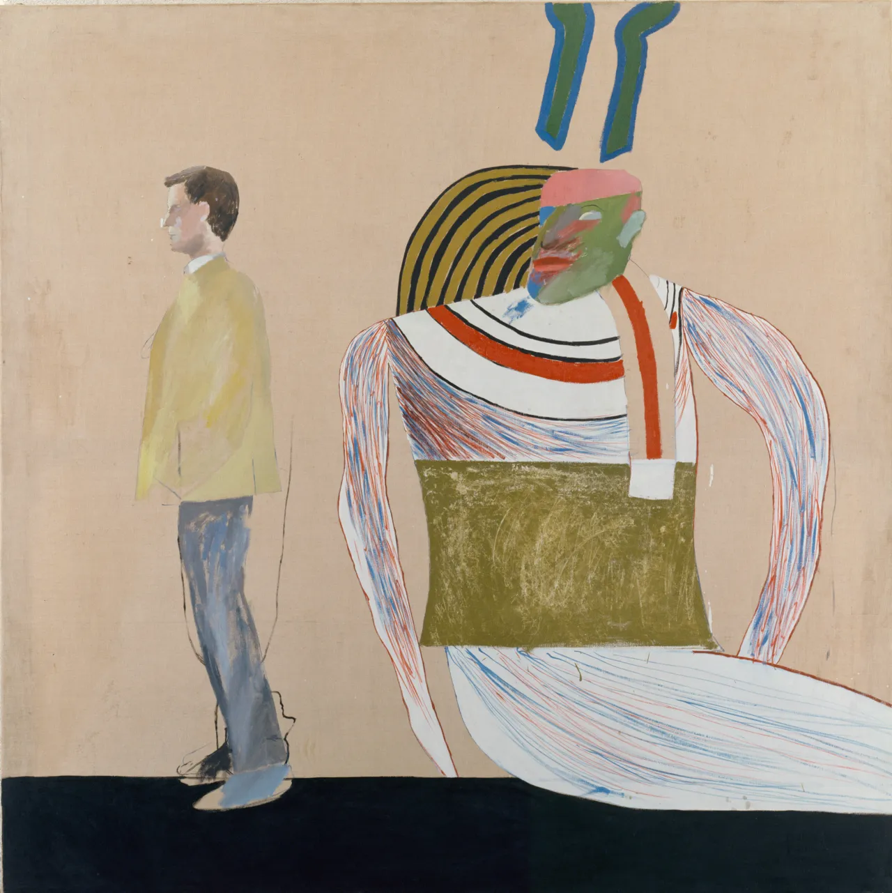 David Hockney Man in a Museum (or You're in the Wrong Movie) 1962 Oil on canvas 60 x 60" © David Hockney Courtesy: The British Council Collection
