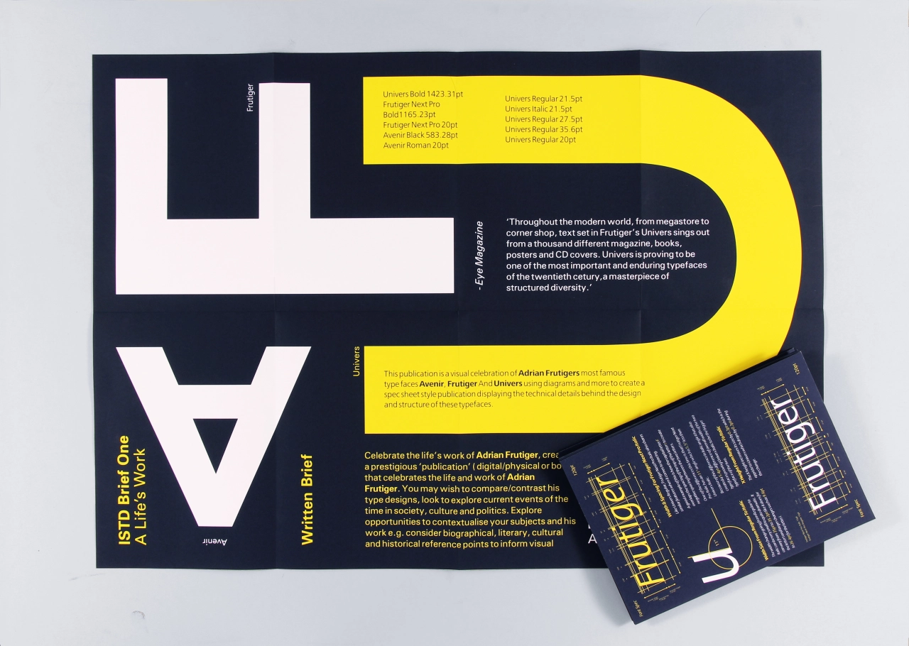 ISTD - A Lifes Work: Adrian Frutiger by [Andrew Wolfenden](https://www.andrewwolfenden.co.uk/alifesworkadrianfrutiger), using Frutiger