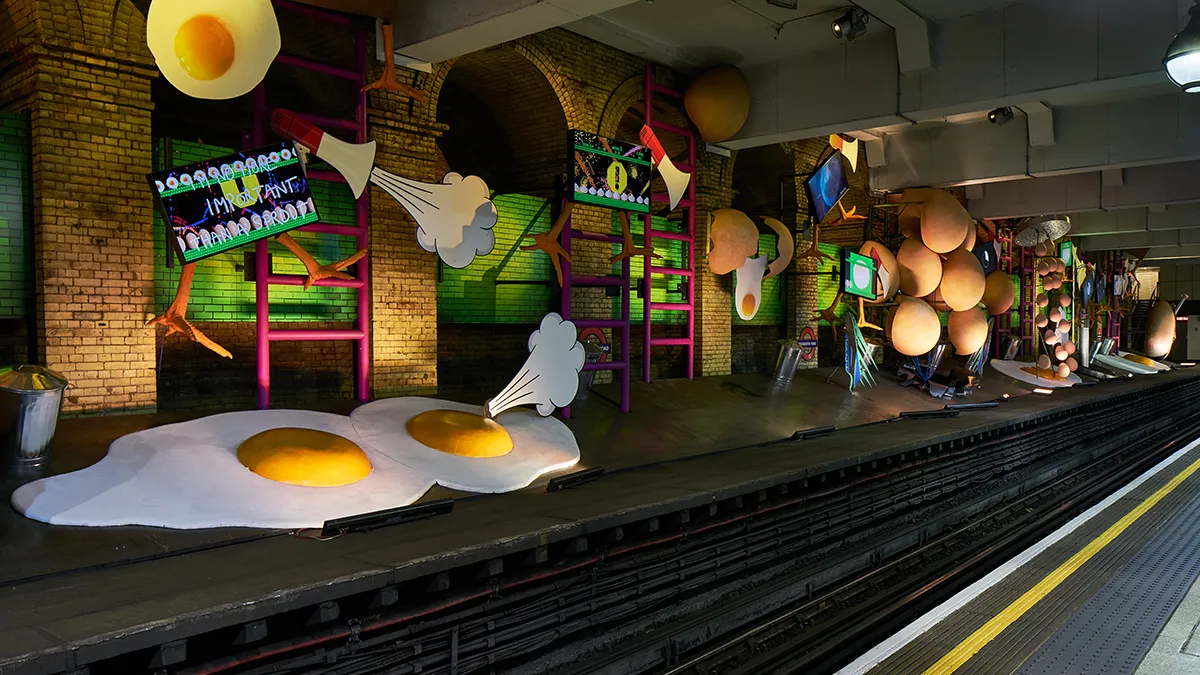 Heather Phillipson, my name is lettie eggsyrub, Gloucester Road station, 2018. Commissioned by Art on the Underground. Photo: G.G. Archard